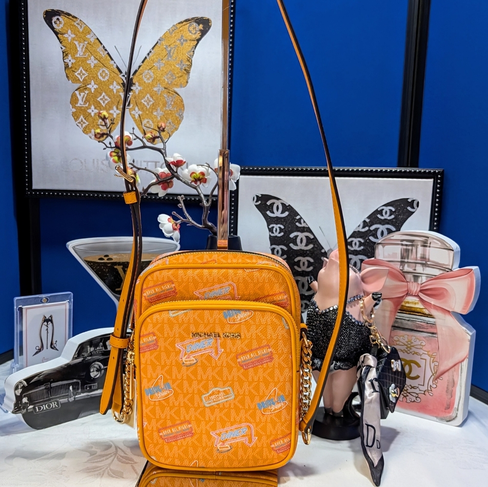 Michael Kors Jet Set Travel Pop Orange Crossbody Bag with Vibrant Design
